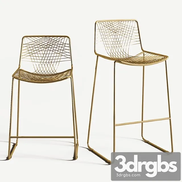 Bar stool alpha brass 2 3D Model Download