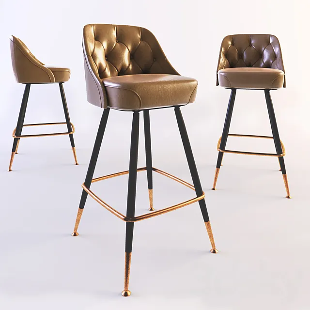 Bar Stool Leather Seat with Back 3D Model