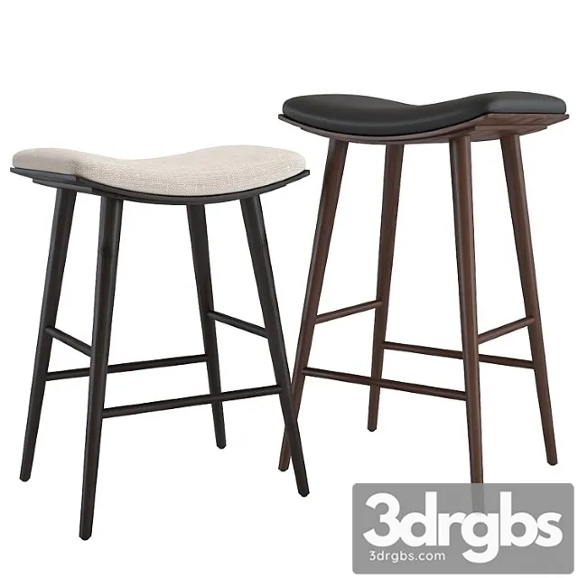 Bar stool west elm oak wood saddle bar and counter stools 2 3D Model Download