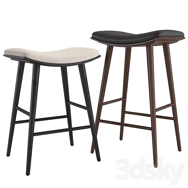 Bar stool West Elm Oak Wood Saddle Bar and Counter Stools 3D Model Bar stool West Elm Oak Wood Saddle Bar and Counter Stools 3D Model