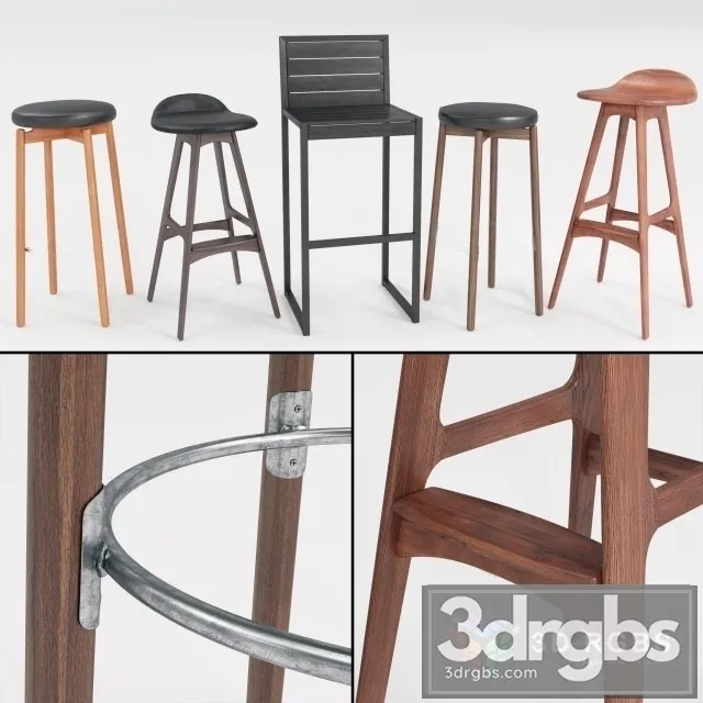 Bar Stool Wooden Set 3D Model Download