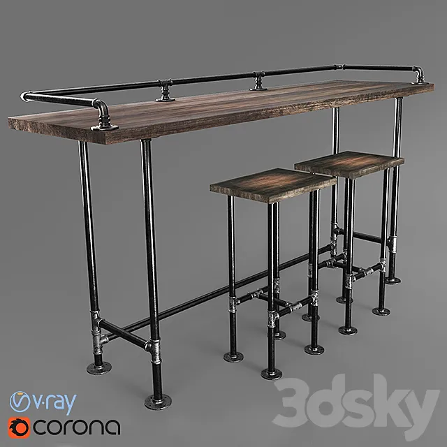Bar table made with iron pipes 3D Model