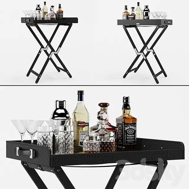 Bar table with alcohol Ralph Lauren Gavin tray and stand 3D Model