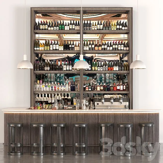 Bar with equipment and alcohol 3D Model