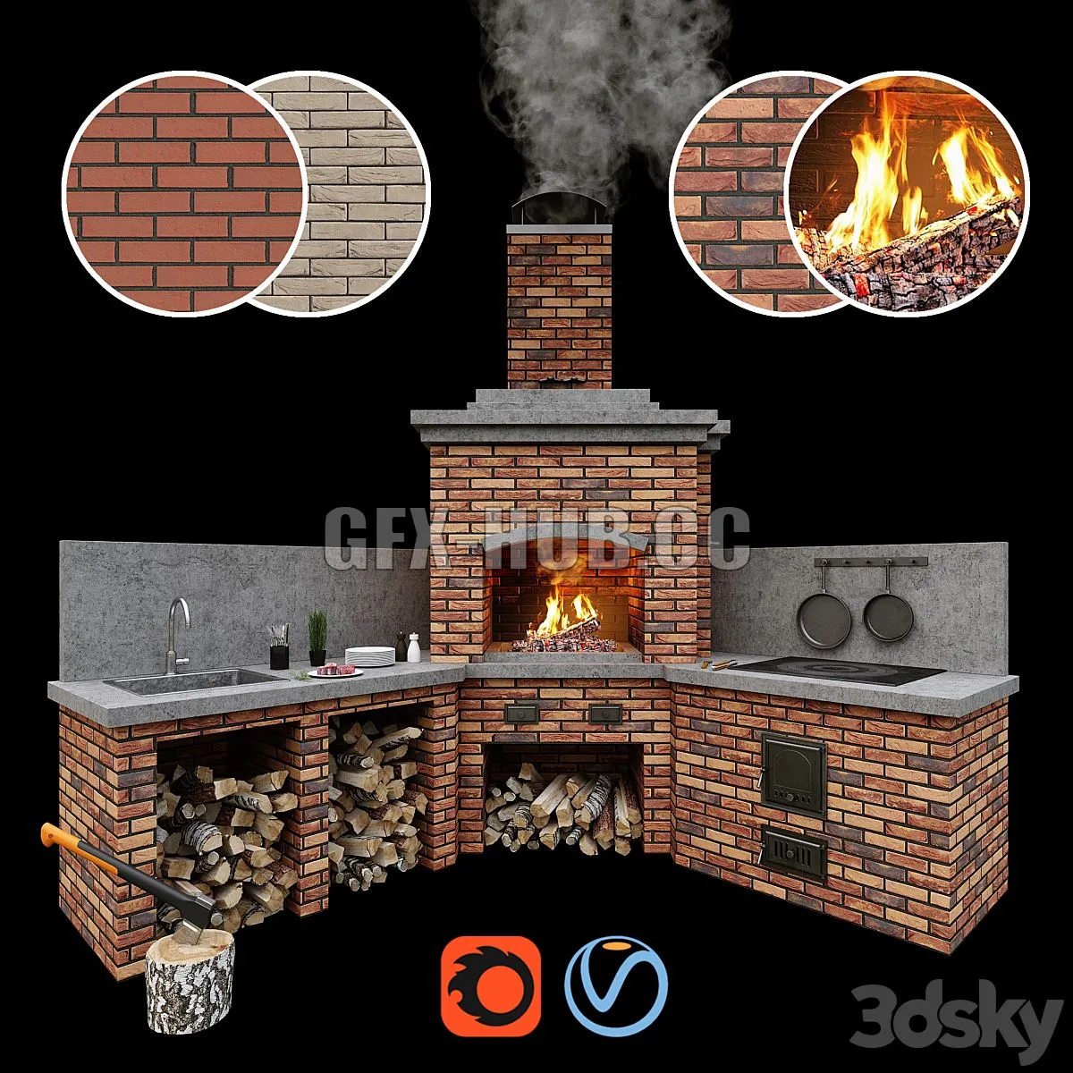 Barbecue oven 2 Brick BBQ 2 3D Model Barbecue oven 2 Brick BBQ 2 3D Model