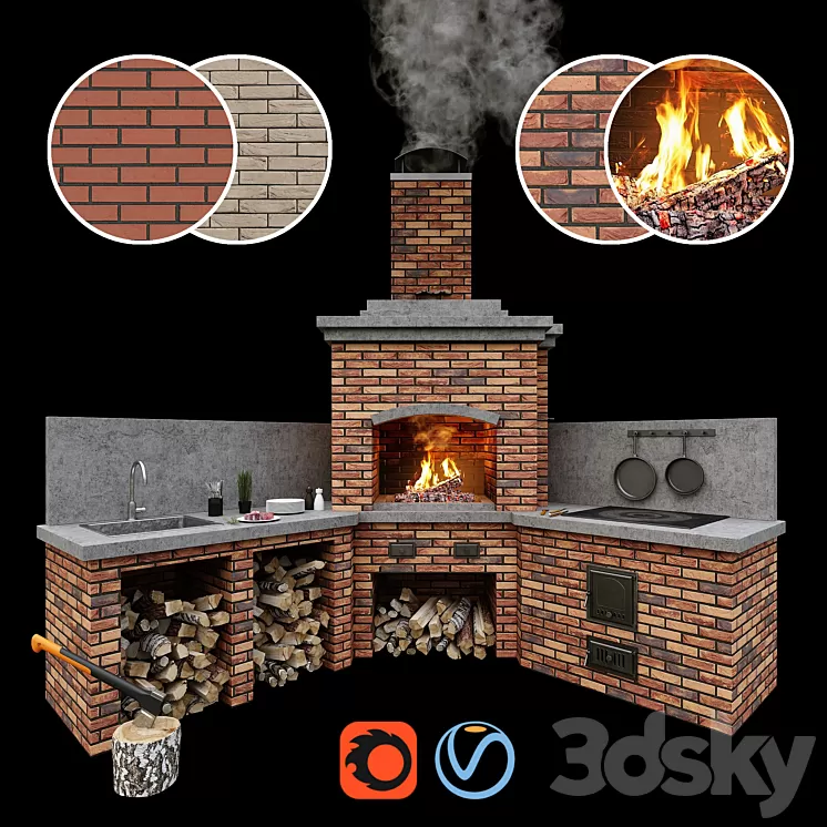 Barbecue oven 2 / Brick BBQ 2 3D Model