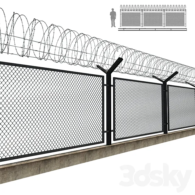 Barbed wire fence 3DModel