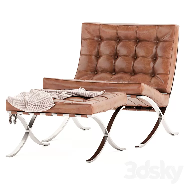 Barcelona chair with footrest 3D Model Barcelona chair with footrest 3D Model
