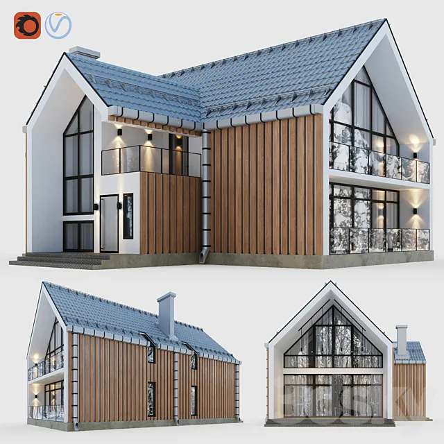 Barnhouse with terraces and balconies 3D Model