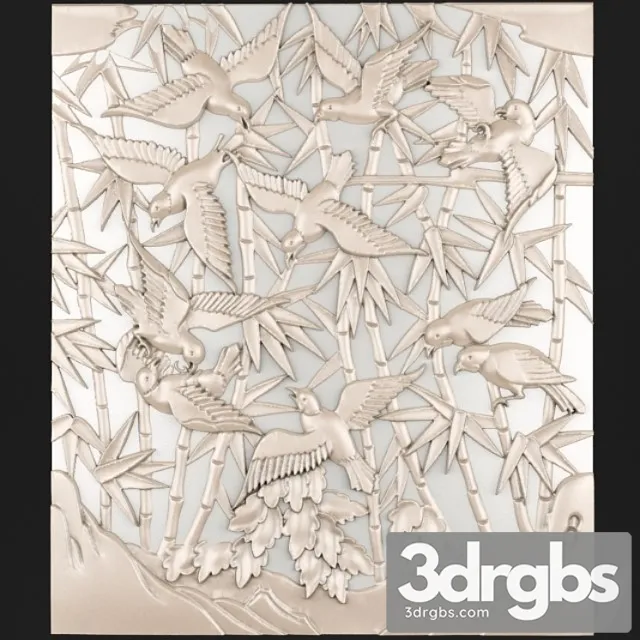 Bas Relief Bird Bamboo Wall Decor Sculpting 3D Model Download