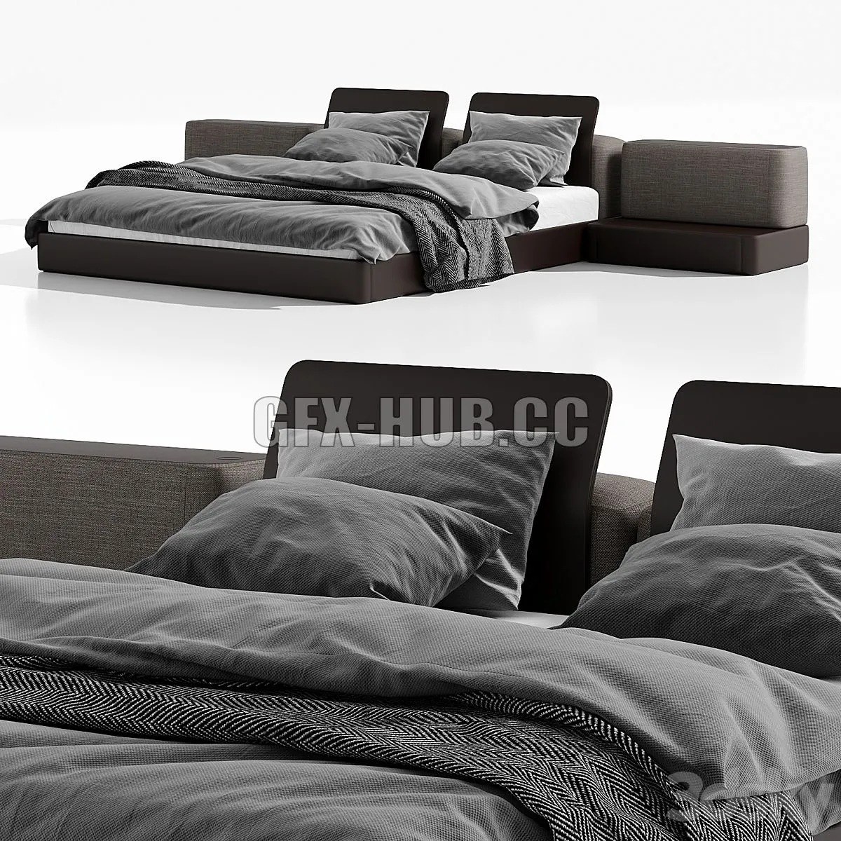 BASE bed with side tables 3D Model BASE bed with side tables 3D Model