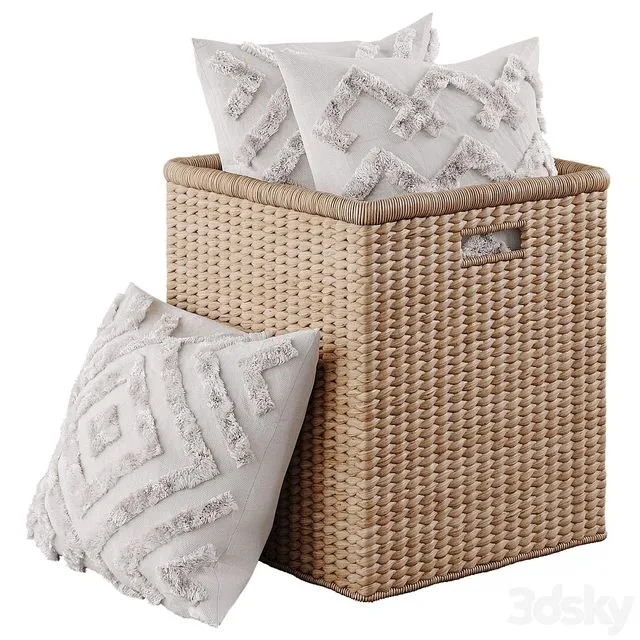 Basket by Pottery Barn with pillows 3D Model