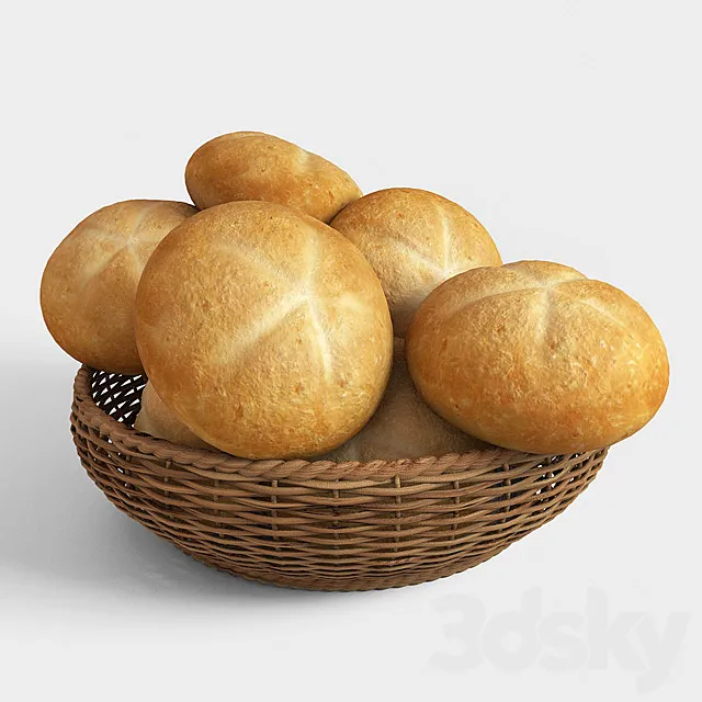 Basket with buns 3DModel Basket with buns 3DModel