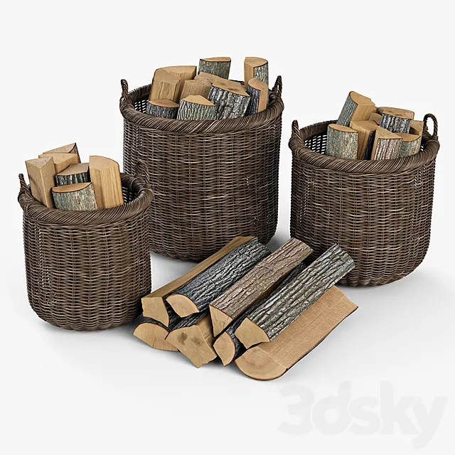 Basket with firewood 007 _ brown 3D Model Basket with firewood 007 _ brown 3D Model