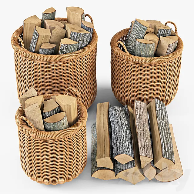 Basket with firewood 007 _ Natural color 3D Model Basket with firewood 007 _ Natural color 3D Model