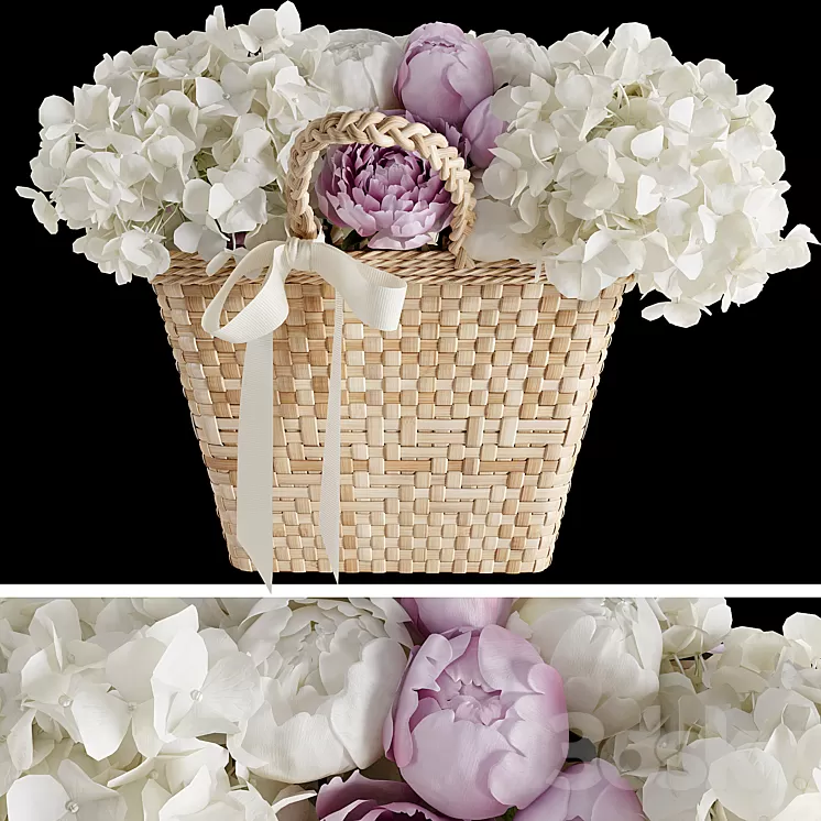 Basket with flowers 3D Model Free Download