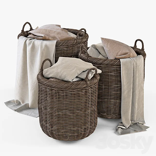 Basket with linen 007 _ brown color 3D Model Basket with linen 007 _ brown color 3D Model