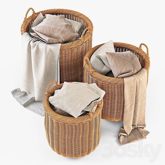 Basket with linen 007 _ Natural color 3DModel Basket with linen 007 _ Natural color 3DModel