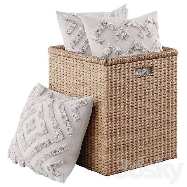 Basket with pillows 3D Model