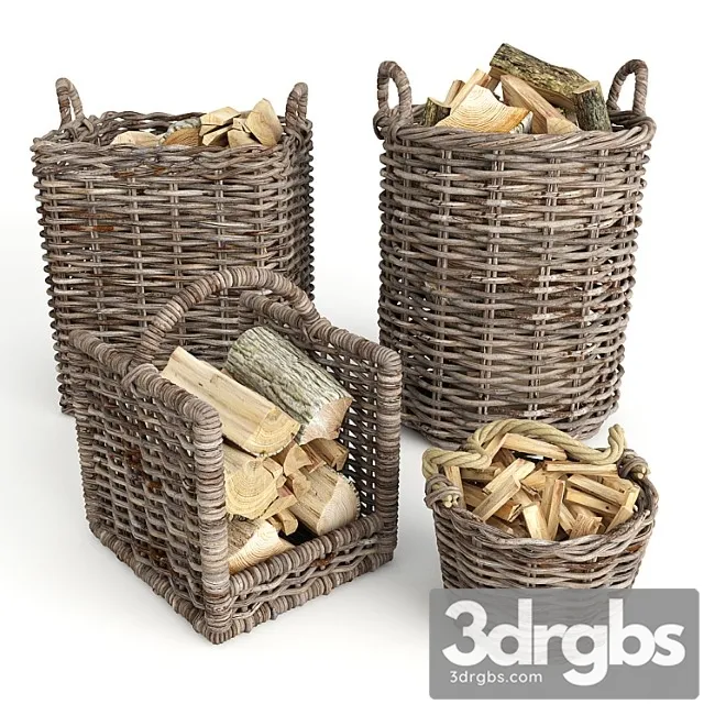 Baskets Rotang Firewood Set 3D Model Download