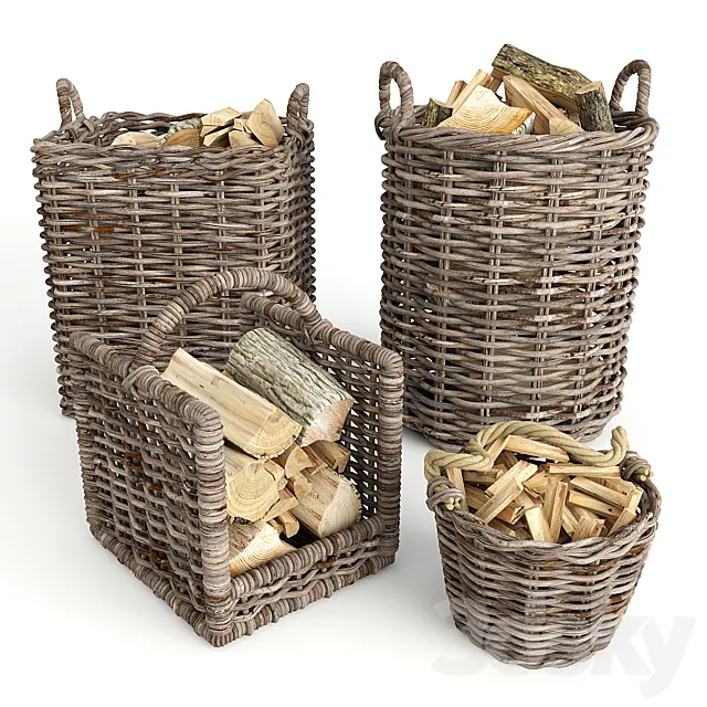 Baskets rotang firewood set 3DModel
