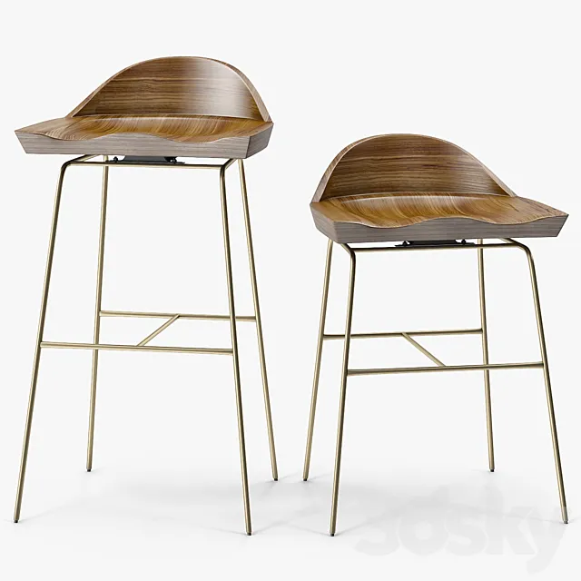 Bassam Fellows Spindle Low Back Stools 3D Model