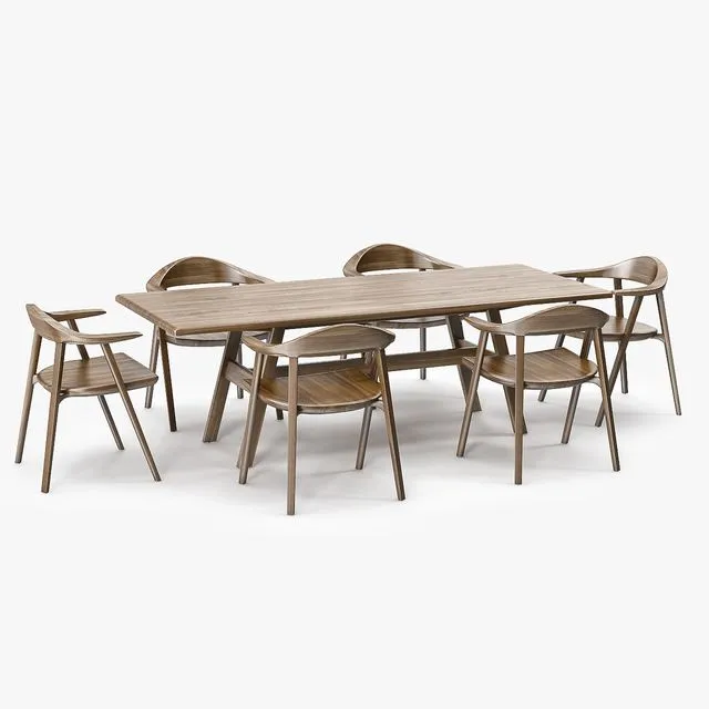 BassamFellows Mantis Side Chair & Kant Table 3D Model
