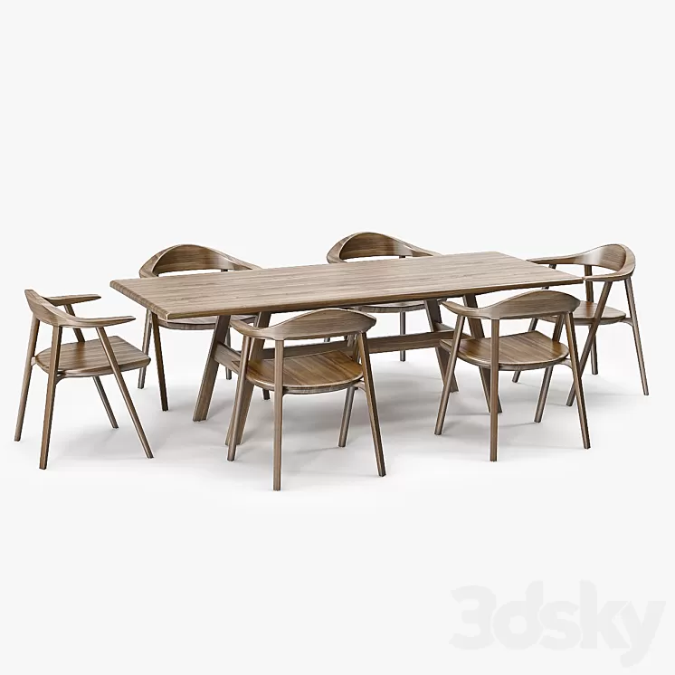 BassamFellows Mantis Side Chair & Kant Table 3D Model