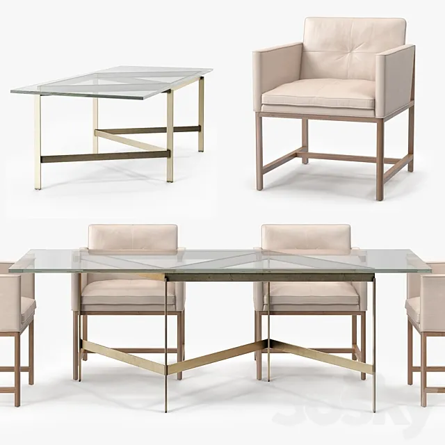 BassamFellows Plank Dining Table & Dining Side Chair 3DModel