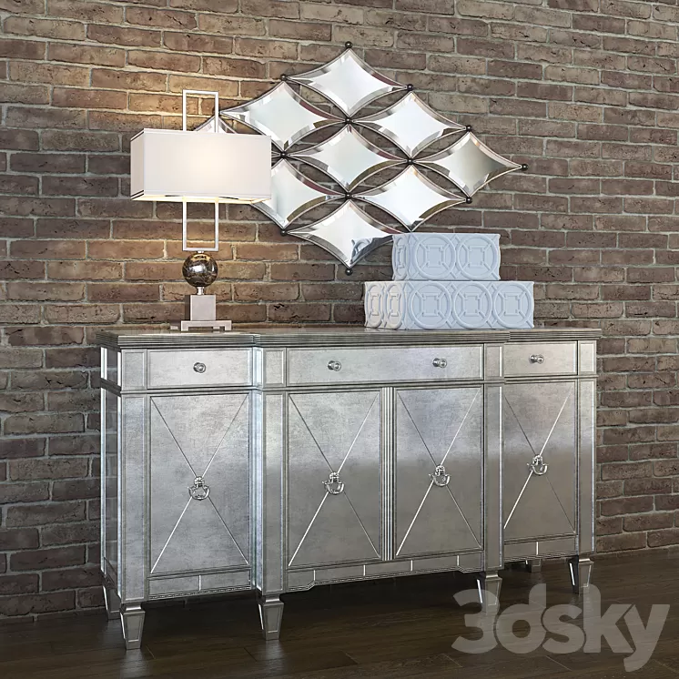 BASSETT MIRROR _ Borghese Buffet CHELSEA HOUSE _ Disk and Frame Lamp CHRISTOPHER GUY _ Les Diamants Mirror GLOBAL VIEWS _ Arabesque Trapunto Box 3D Model
