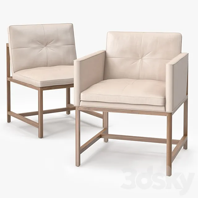 BasssamFellows Wood Frame Side Chair & Armless Side Chair 3D Model