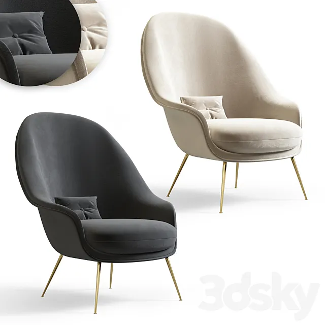 Bat Lounge Chair by Gubi 3D Model Bat Lounge Chair by Gubi 3D Model