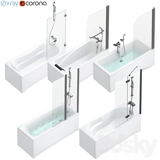 Bath and shower curtains Villeroy & Boch Sanitana Roca Ideal and Cersanit set 95 3D Model