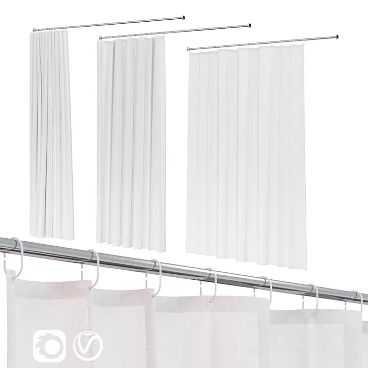 Bath curtain (shower) 200×200 cm in 3 versions (white) 3D Model
