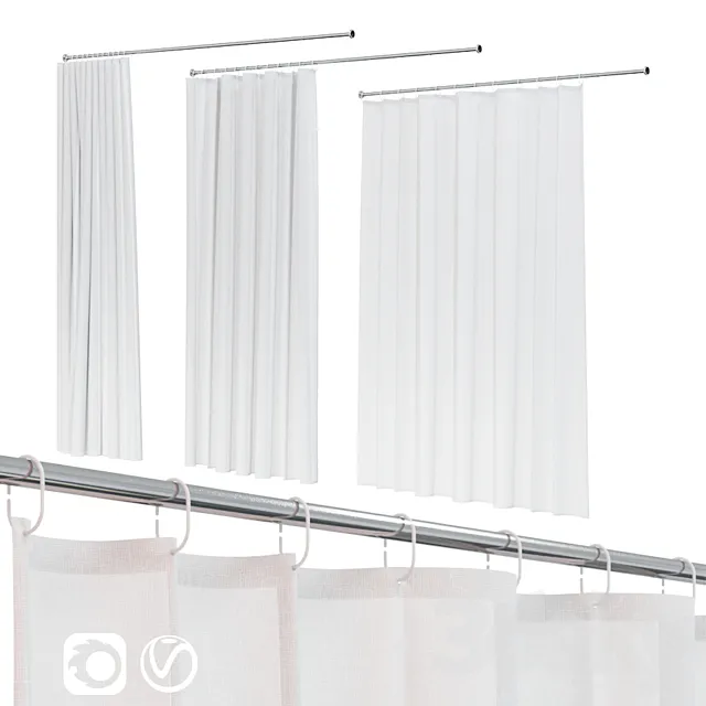 Bath curtain (shower) 200×200 cm in 3 versions (white) 3DModel