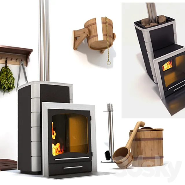 Bath furnace-fireplace & accessories 3DModel