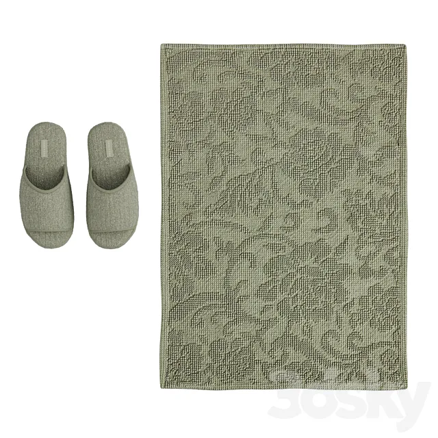 Bath mat and house slippers 3D Model Bath mat and house slippers 3D Model