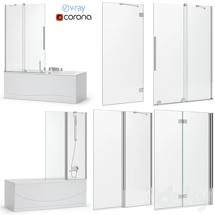Bath screens and bathtubs Radaway and Ravak set 120 3D Model