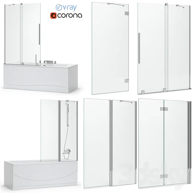 Bath screens and bathtubs Radaway and Ravak set 120 3DModel