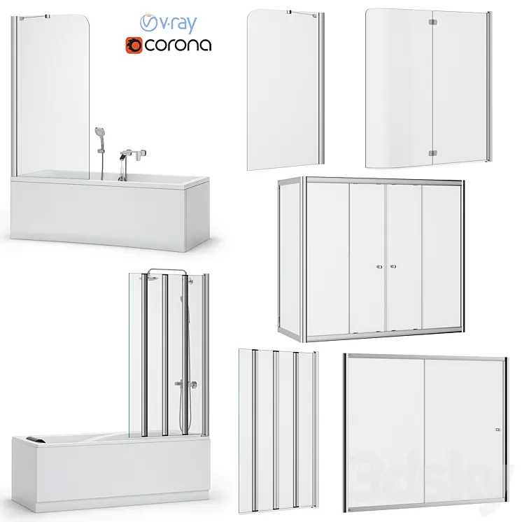 Bath screens and bathtubs Radaway and Ravak set 133 3D Model