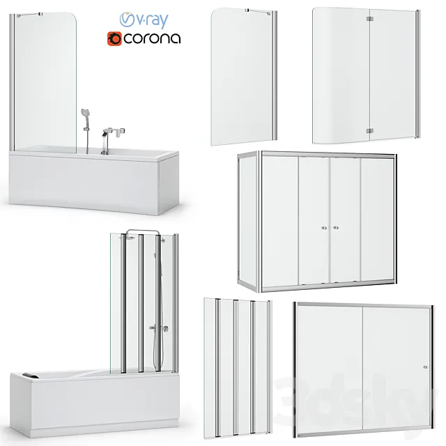 Bath screens and bathtubs Radaway and Ravak set 133 3DModel