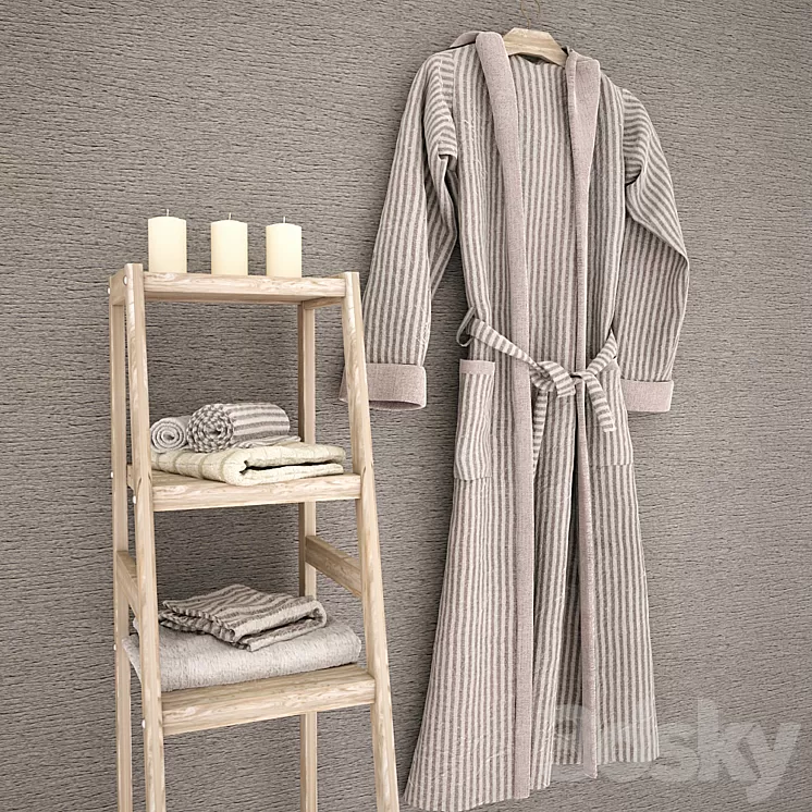 Bathrobe towels on shelf 3D Model