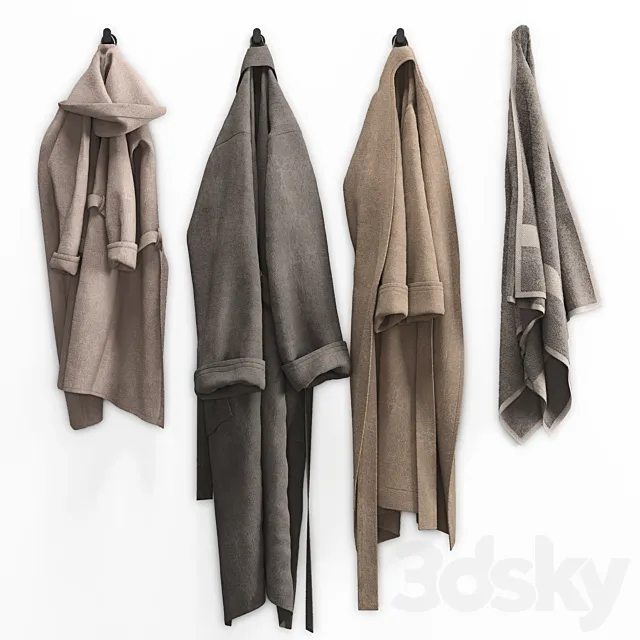 Bathrobes and bath towel 3D Model