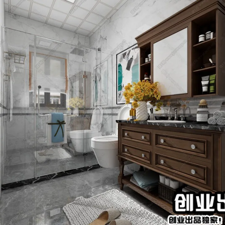 Bathroom 3D Interior Scene – American Style – 001 Bathroom 3D Interior Scene – American Style – 001