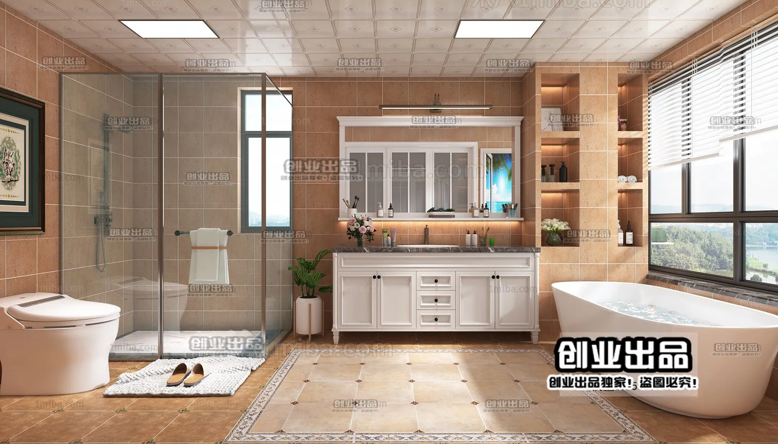 Bathroom 3D Interior Scene – American Style – 005 Bathroom 3D Interior Scene – American Style – 005