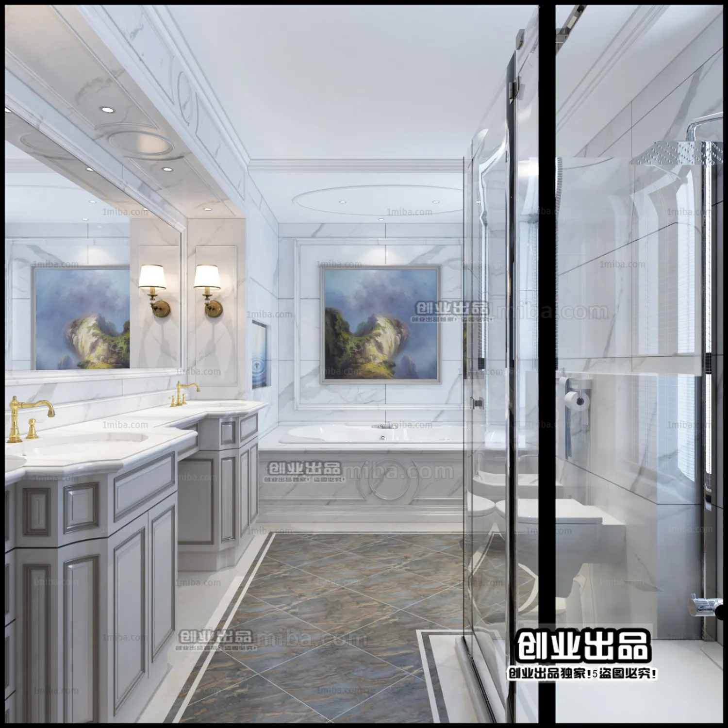 Bathroom 3D Interior Scene – American Style – 006 Bathroom 3D Interior Scene – American Style – 006