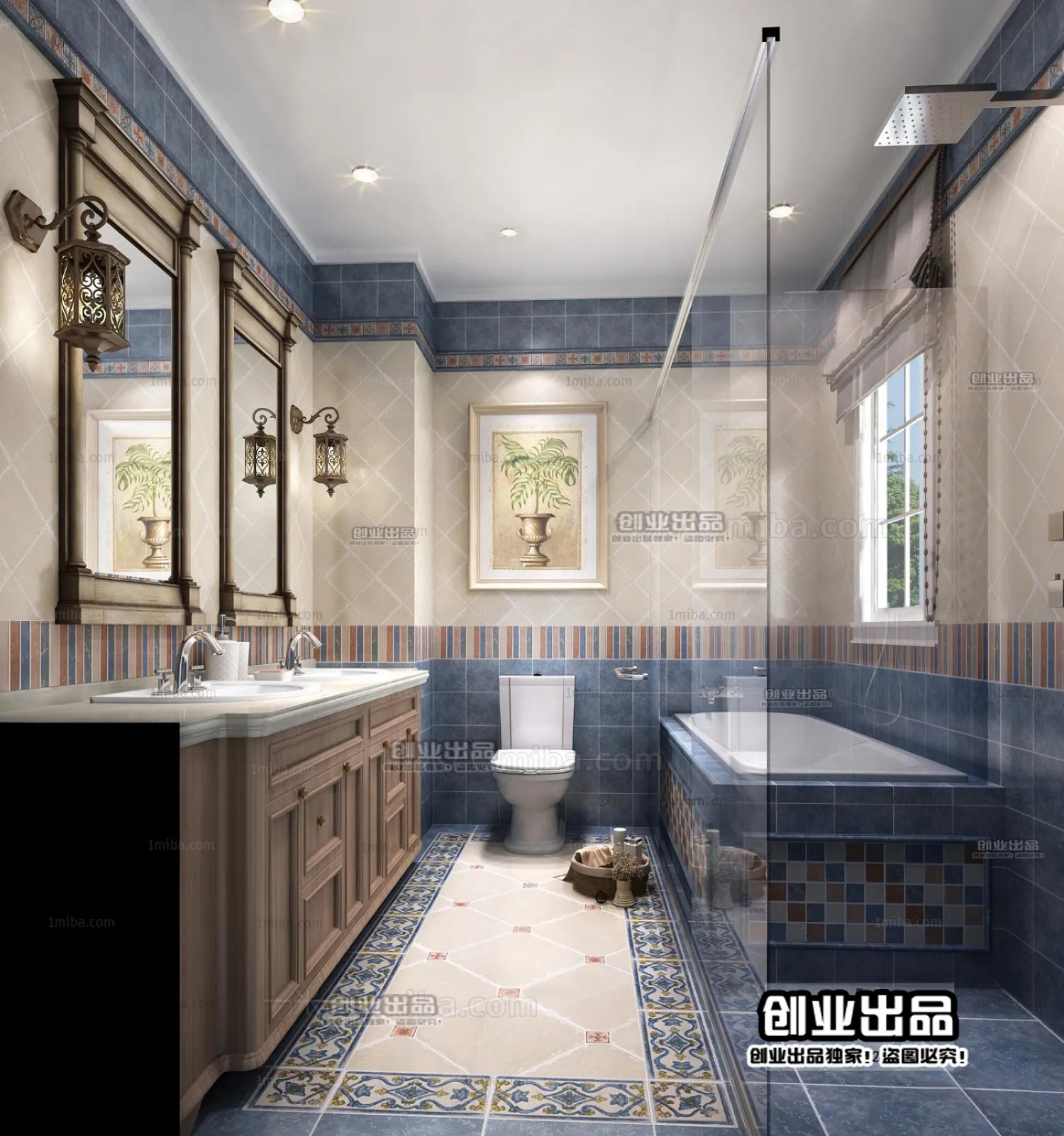 Bathroom 3D Interior Scene – American Style – 007 Bathroom 3D Interior Scene – American Style – 007