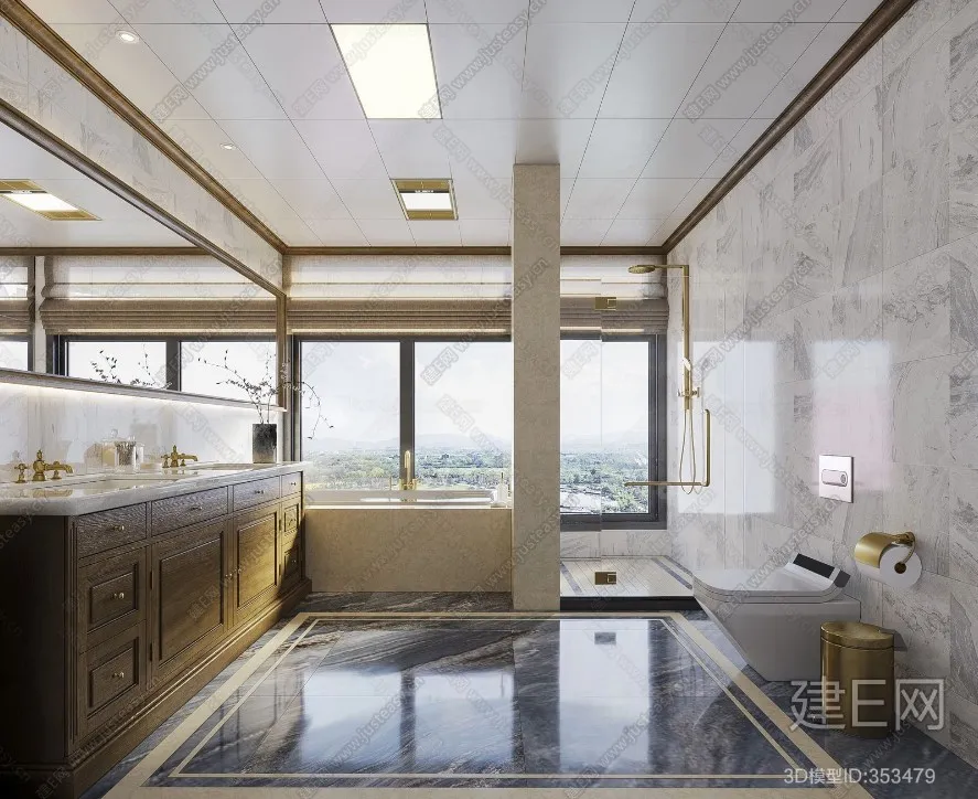 Bathroom 3D Interior Scene – American Style – 010 Bathroom 3D Interior Scene – American Style – 010