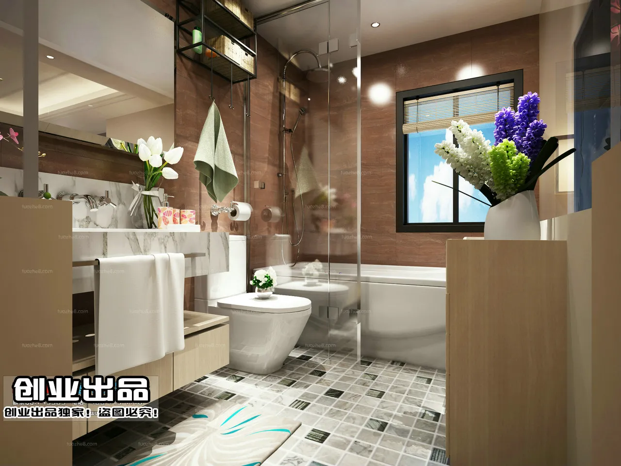 Bathroom 3D Interior Scene – Japanese Style – 005 Bathroom 3D Interior Scene – Japanese Style – 005
