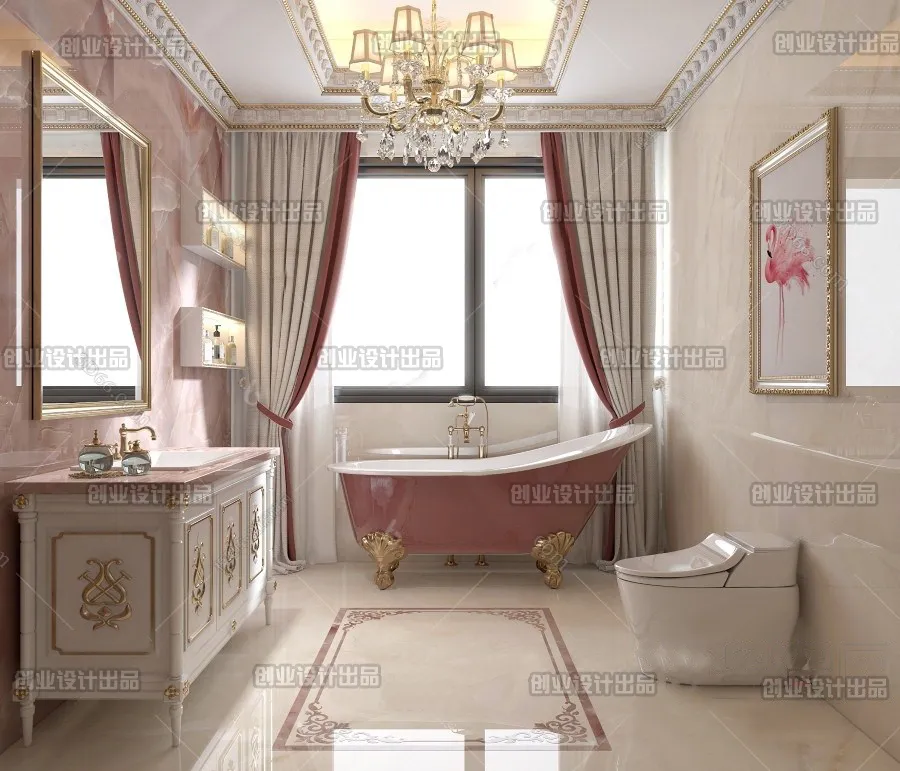 Bathroom 3D Interior Scene Model – European Style – 006 Bathroom 3D Interior Scene Model – European Style – 006